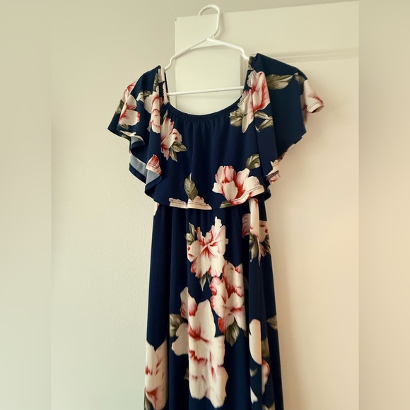 Hello MIZ Navy Floral Off-Shoulder Maxi Dress - Picture 3 of 5